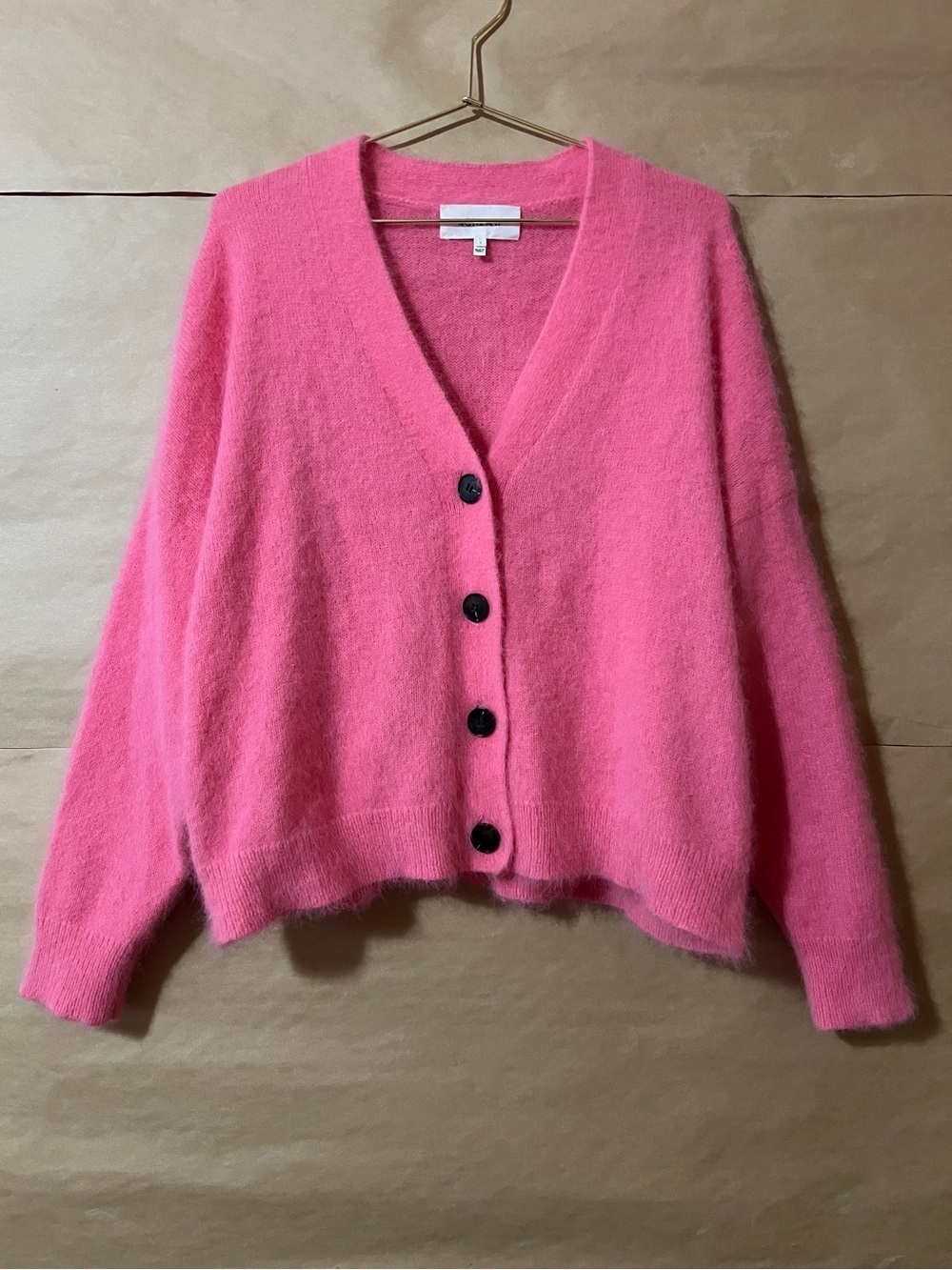 The Great | The Fluffy Slouch Cardigan Sweater Button Front Angora Pink Size S